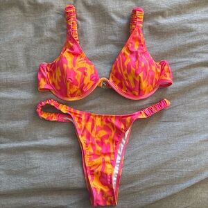 Vibrant Pink & Orange Printed Bikini Set